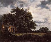 Jacob van Ruisdael Cottage under the trees near a Grainfield oil